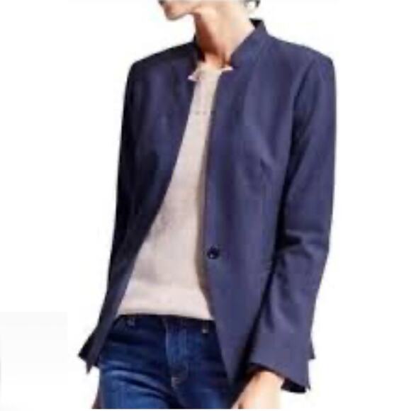 Banana Republic Long & Lean Wool Blazer Sz 6 Blue chic classic Career Gorpcore - Picture 5 of 13